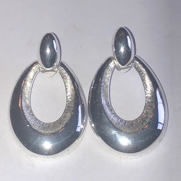 Monet Elegant Silver Tone Door Knocker Boho Retro Drop Earrings - Picture 1 of 5